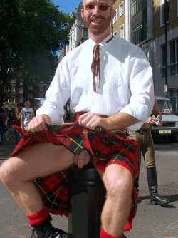 Flashing men in kilts