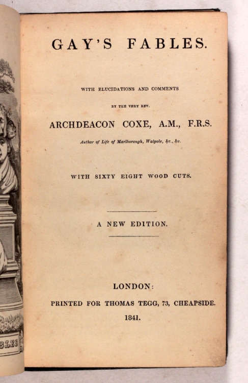 Gay’s Fables - Archdeacon Coxe London Thomas Tegg 1841 - A New Edition 