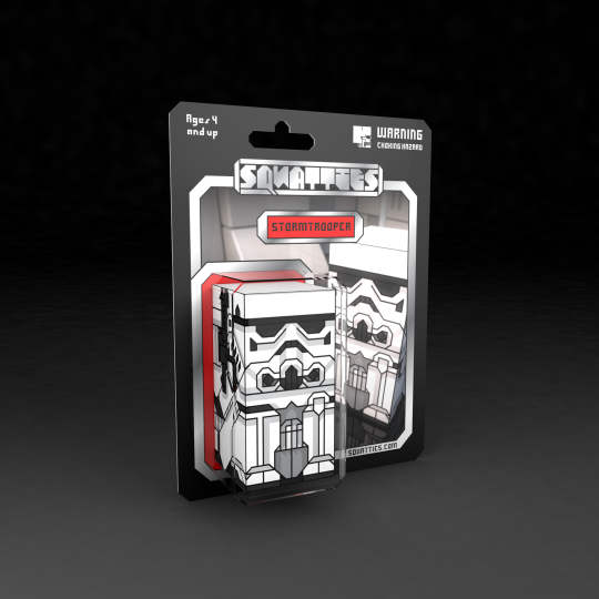 Stormtrooper Star Wars Squatties paper toy character on vintage style Kenner action figure toy card