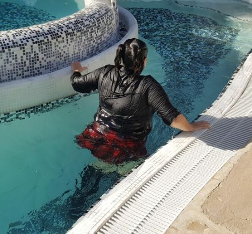  My girlfriend enjoying wetlook as a schoolgirl. 