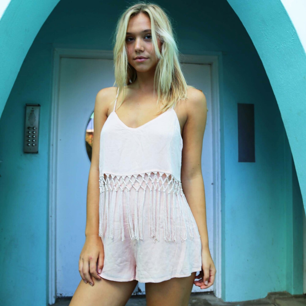 alexisren:  TASSEL PLAYSUIT DUST PINK