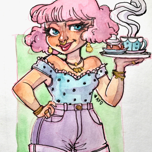 So for todays #Drawgus #drawing I did my #OC Kaylee working at the LTK Bakery. I really want to sit 