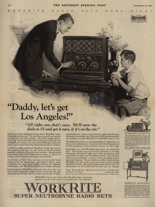 Radio ad from the Saturday Evening Post, 1924. The 1920s were the decade where the technology of rad