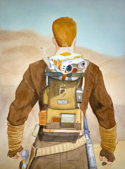 Cal And Bd-1 On Jedha In Watercolor