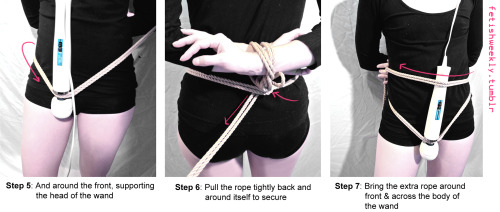 fetishweekly:  As requested, a tutorial for the Hitachi harness Remember to play safe, have your shears close, and keep an eye on your rope bottom’s extremities for circulation troubles just in case!