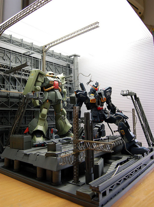 rx-79bluedestiny: Gunpla Diorama: MG RX-178 Gundam Mk 2 Ver. 2.0 + MG RMS-106 Hizack Custom + Mechan