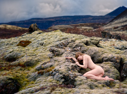 billymonday:  Haven of the Huldufólk (2013) Celeste rests in a likely haven of the Huldufólk, the hidden people who inhabit the twisted lava fields of Iceland. Working in this magical place, I would not have been surprised to see one pop up and cast