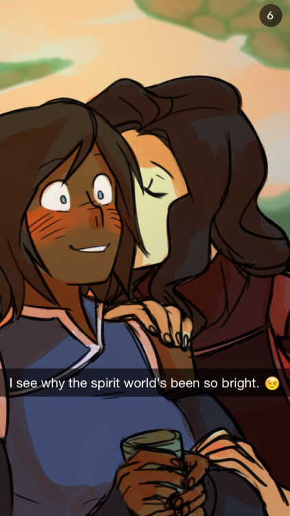 beroberos: I finally finished some korrasami spirit world snapchats, PEACE. [tumblr | society 6]