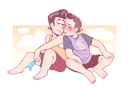 k1ttensocks:  Summer vacation where Josuke and Okuyasu hangout and kiss alot  