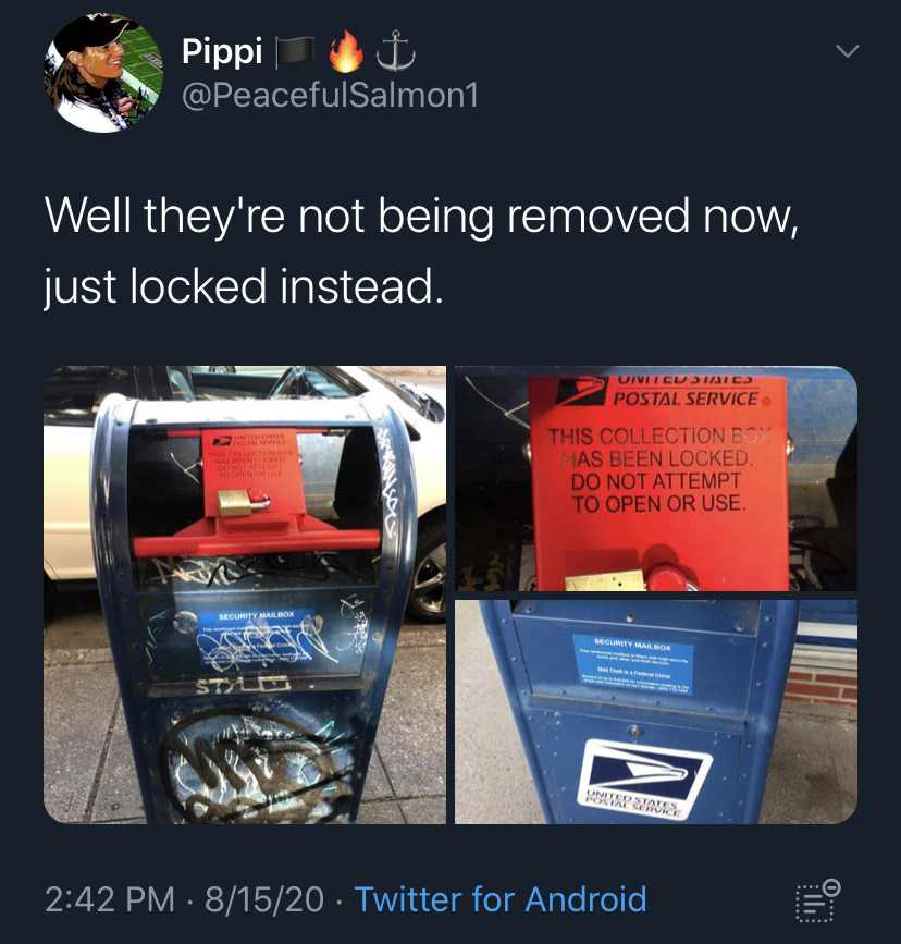 chismosite:8.16.20. USAIn major cities across the country, mailboxes are being removed