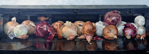 sugarglider-s:defilerwyrm:onionpainter:Onions OiI on canvasusername checks out [ID: a painting of 