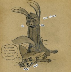 thealmightytush:  Finnick just found out why Nick is head over heels about his bunny. So much so he just NEEDED to find out. Now he knows and he might be addicted! commission!  Mmnf~ x: