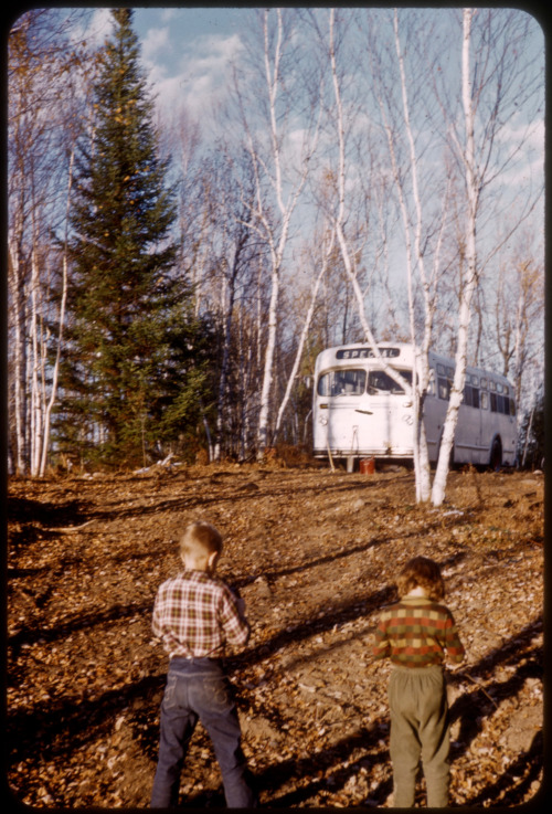 our bus at somo lake, jim and andrea. october 1960