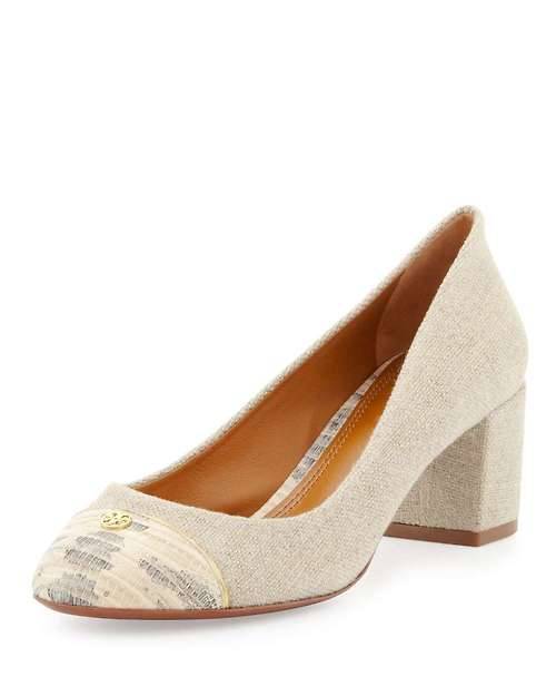 High Heels Blog Ethel Linen Cap-Toe Pump, Natural via Tumblr