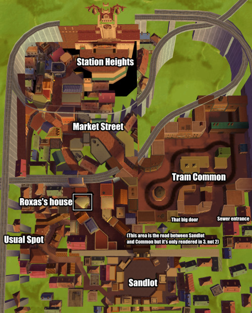 regiss-tides:Overhead map of Twilight Town pieced together using KH3′s out of bounds Data Gree