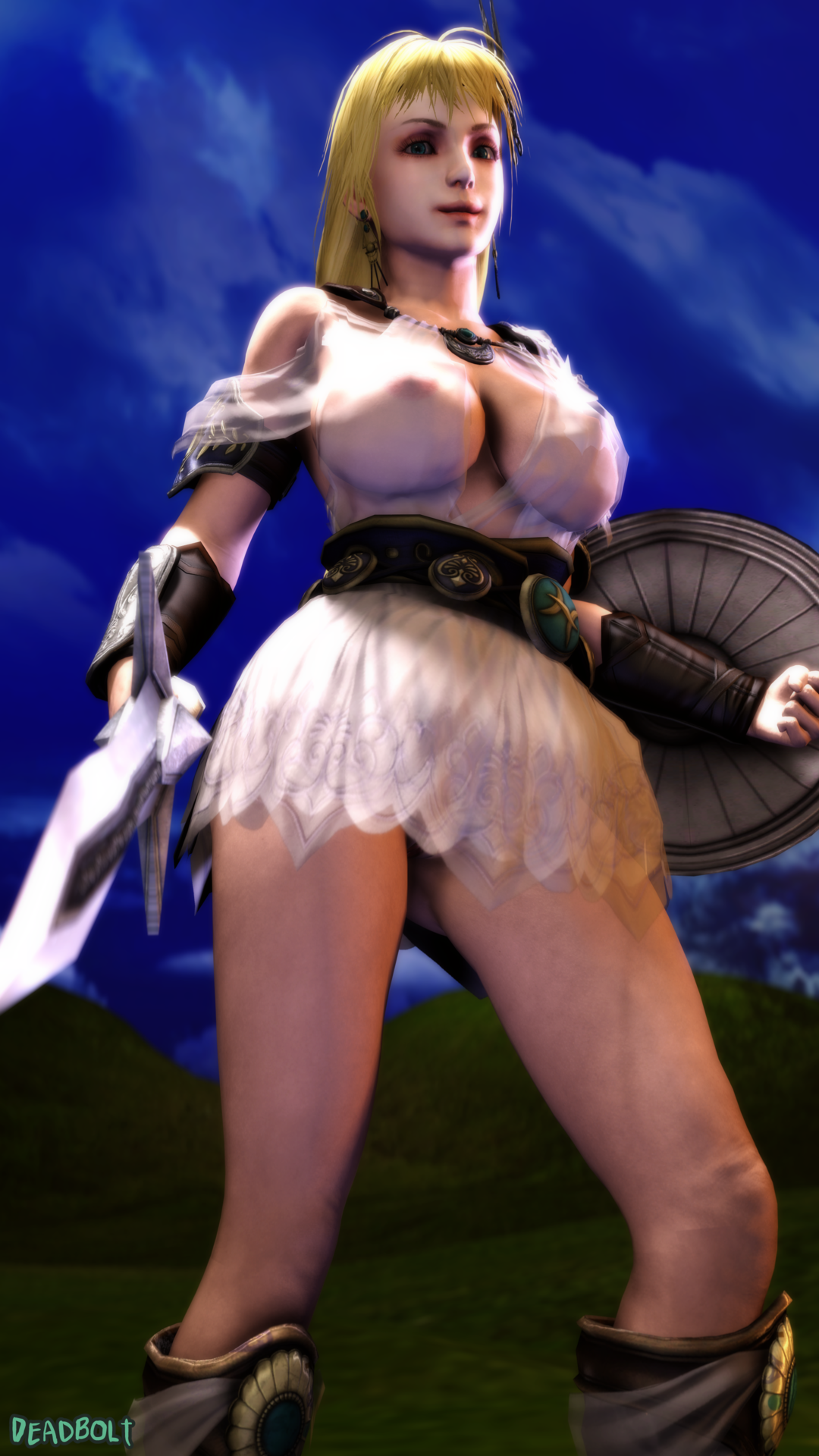 Sophitia and Cassandra tag team with a Sophitia tasteful semi-nude.Note: Initially