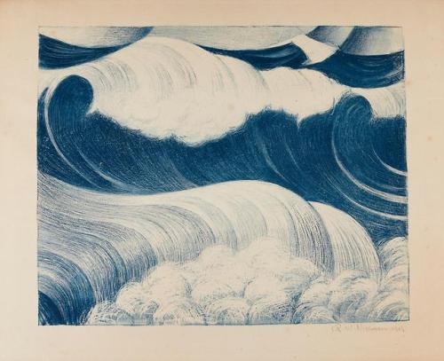 theegoist:Christopher Richard Wynne Nevinson (British, 1889-1946) - The Blue Wave, Lithograph on lai