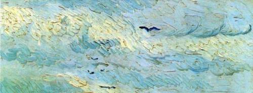 Some Birds details in the paintings of Vincent van Gogh:Haystacks under a Rainy Sky  (Detail) 1890Tw