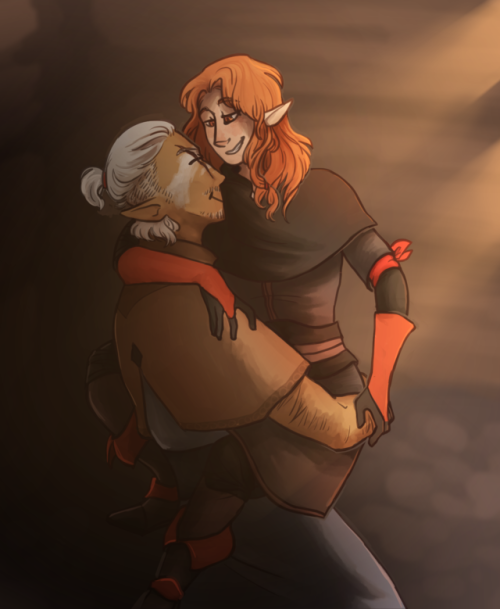 My bosmer assassin and his sugardaddy altmer &gt;:3Sometime when it’s a good day he will grant him t