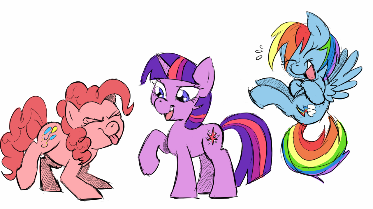 scribble-sketch:  Funny Pink works extra hard to amuse Purple Smart and Speedy Blue.