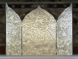 ycontuespiritu:  Keith Haring - “The Life of Christ”  triptych that serves as an altarpiece in the Interfaith AIDS Chapel at Grace Cathedral in San Francisco, which serves as a memorial for those killed by AIDS and a place of refuge for those currently