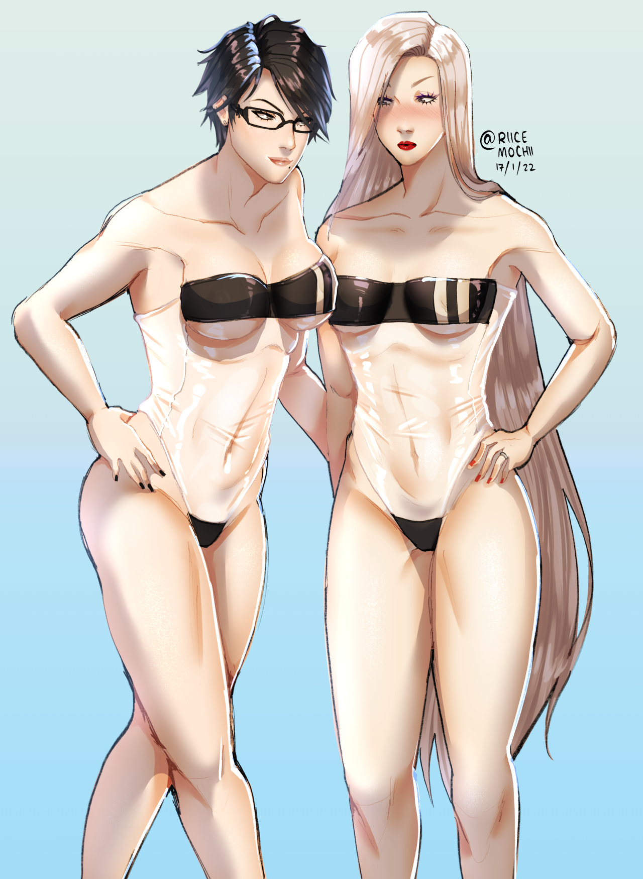 rendering the plastic was legit so fun i loved it but like yeah. the wives r matching. whats up. this is for that #GrisSwimsuit trend on twitter 🤪🤪🤪 #art#my art#fanart#bayonetta#bayonetta 2#bayonetta 3#bayojeanne #bayonetta x jeanne #grisswimsuit