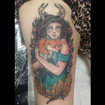 Finished today by Nicole Draeger @nicole_draeger !
#tattoo #greenlotustattoo #ladytattoo #neotrad #neotradtattoo #neotraditional #foxtattoo #tattoos (at Green Lotus Tattoo)