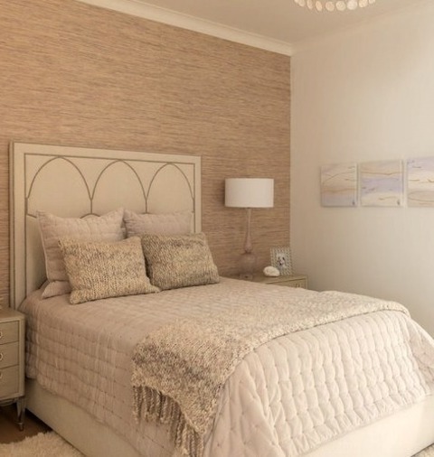 Bedroom In DallasA Large Guest Bedroom With A Light Wood Floor And Wallpaper And White Walls