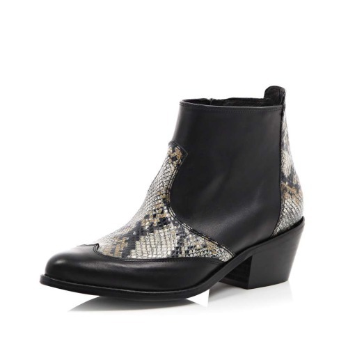 High Heels Blog Black leather snake print heeled Western boot via Tumblr