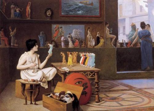 mythologyofthepoetandthemuse:Workshop at Tanagra by Jean-Léon Gerome, 1893.Painting Breathes Life in
