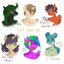 leylaligress:  Phew, I only wanted to scribble some characters… I spend way to much time ;_; But it was worth it, because this way, I drew so many different Characters with different personalities. I hope the personalities match your Characters! If