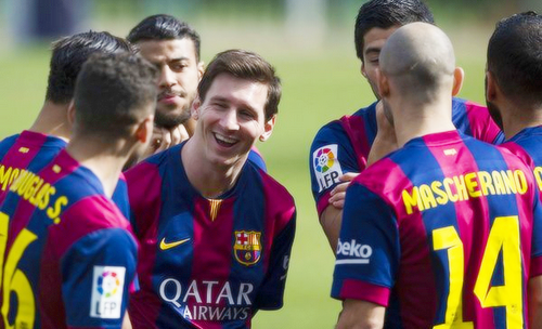 campnou-s: The South-American Barça players at a sponsor event today [18/02/15].