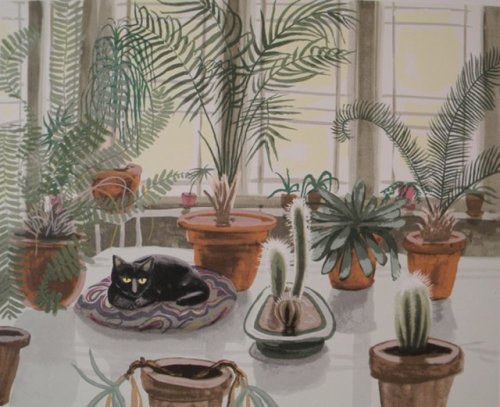 huariqueje:On the veranda -  Seppo Tamminen, 2009Finnish,b.1944-Serigraphy , 35 x 43 cm