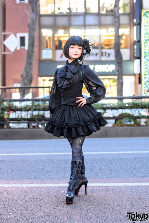 tokyo-fashion:Japanese gothic lolita Sana Seine on the street in Harajuku wearing an MR Corset blous