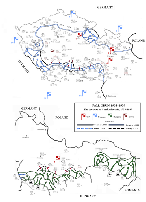 mapsontheweb:Fall Grün, plan of invasion of Czechoslovakia, 1938-1939.Fall Grün was a pre-World War 