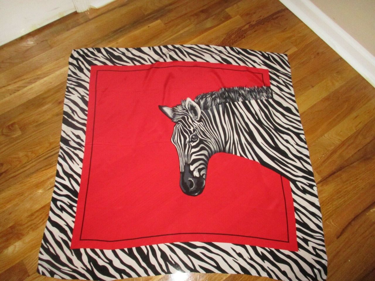 Red Black White Zebra Large 100% Silk Square Scarf 34 Rolled Hem ebay o_robin #zebra#scarf