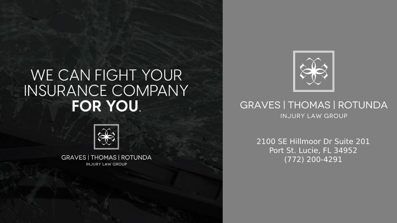 Port St. Lucie Accident Attorney - Graves Thomas Rotunda Injury Law Group (772) 200-4291
Graves Thomas Rotunda Injury Law Group
2100 SE Hillmoor Dr Suite 201
Port St. Lucie, FL 34952
(772) 200-4291
https://www.gravesthomas.com/port-st-lucie/