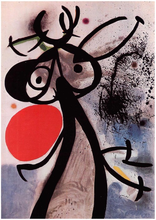 Femme, oiseaux devant le soleil, 1972, Joan Miro