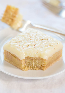 sweetoothgirl:  Eggnog Bars with Eggnog Glaze  