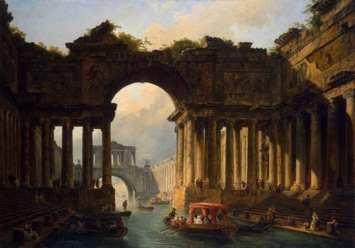 Architectural Landscape with a Canal, Hubert Robert, 1783