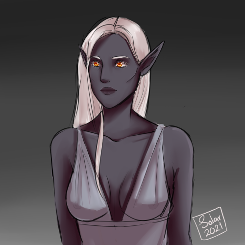 solariads-special-hell:My drow bard joined the worshipers of Eilistraee and I wanted to draw the pri