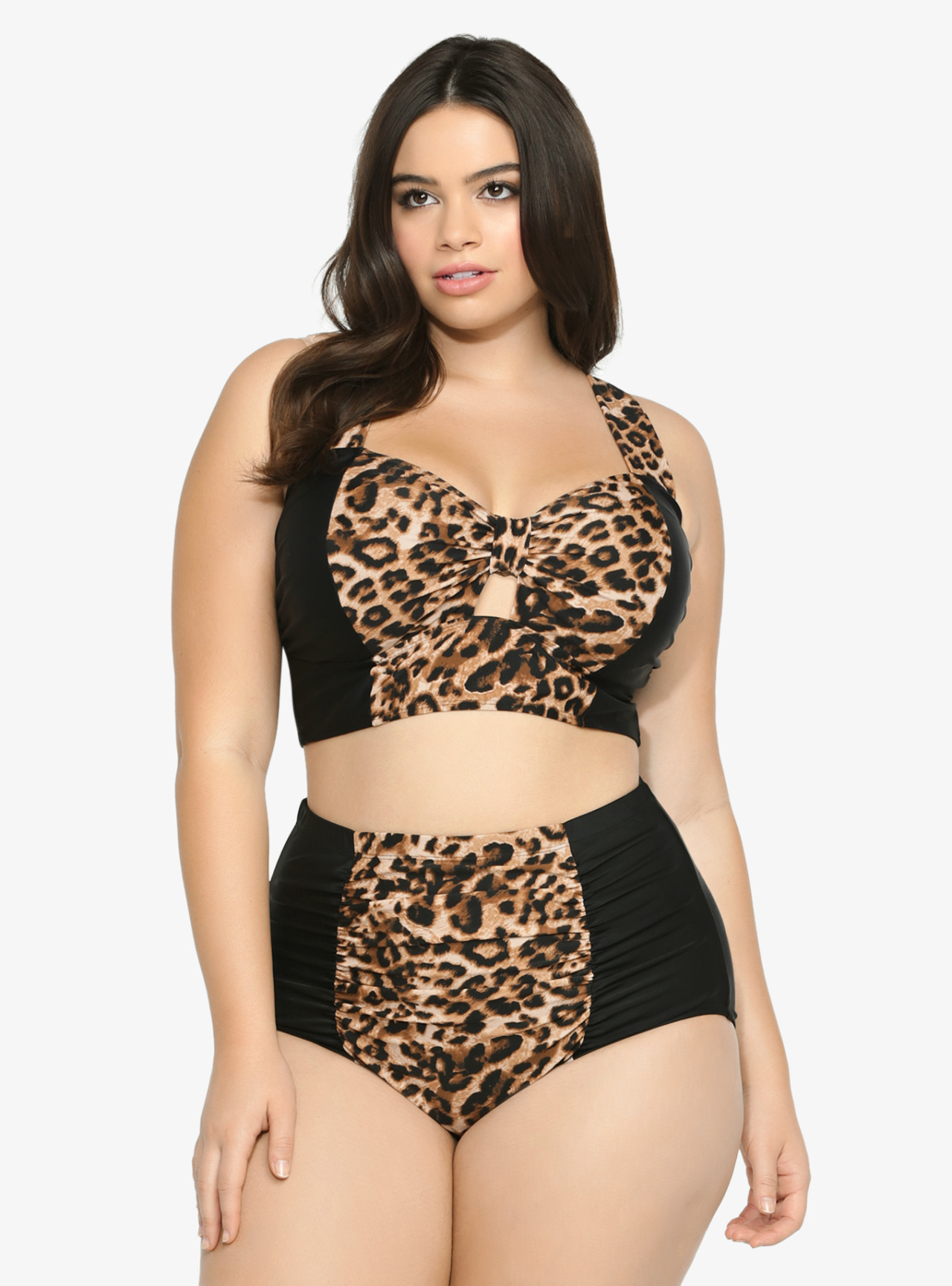 curveappeal:  Abstract Print Twisted Front Bikini Top and  Bottom  Leopard Bow Front