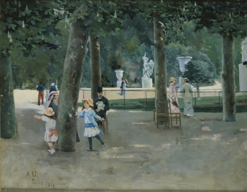In the spring of Tuileries park    -    August Uotilan , 1880. Finnish,1858-1886Oil on canvas, 33 cm