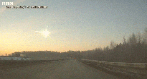 gifmovie:  Meteorite hits Russian Urals near Chelyabinsk. Russia’s Urals region has been rocked by a meteorite explosion in the stratosphere. The impact wave damaged several buildings, and blew out thousands of windows amid frigid winter weather. Hundreds