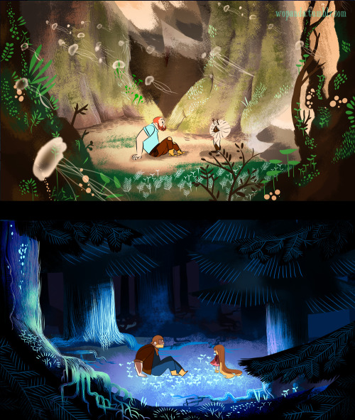 wopanda:  I painted 12 pictures of the same motive in 12 different styles of existing animations and/or comics to get an idea of how long they take to make and which could possible be fit for a bachelor film. I’m quite fond of Amelie Flechais style,