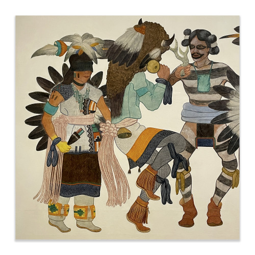 Buffalo Dance / Charles Loloma / ca. 1940 / Tempera on muslin.This near life-sized mural was created