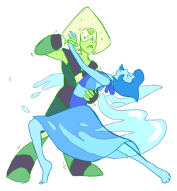 vanillakiwi:  Peridot/Lapis Lazuli Fusion Chrysocolla, is a stone of peace and cleansing, said to alleviate fear, guilt and nervous tension. I’d like to think that her liquid is a mix of lapis’ water and Peridot’s robonoid fluid, heals and attacks. 