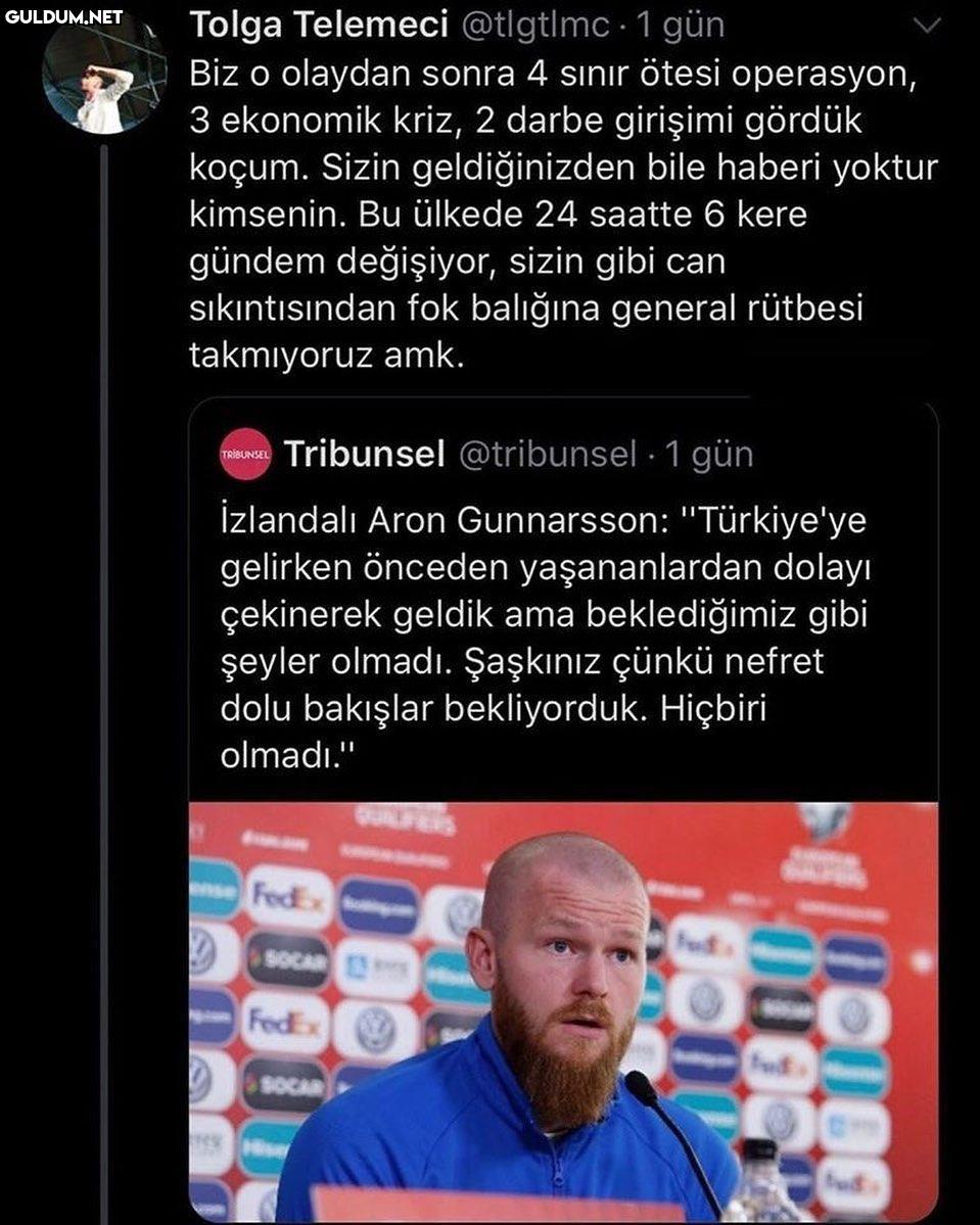 Tribunsel @tribunsel 1 gün TRIBUNSEL izlandalı Aron Gunnarsson: "Türkiye'ye  gelirken önceden yaşananlardan dolayı çekinerek... - Guldum.net - Caps  arama motoru