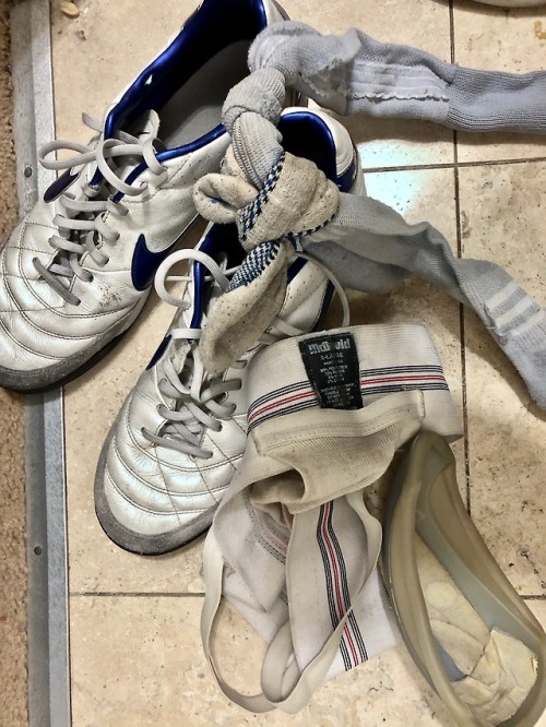 likesmellystuff: smelltorture: Pile of smelly socks jockstrap cup and dirty Nike sneakers after a se