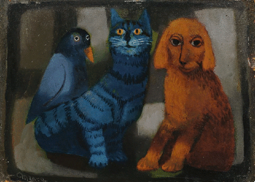 youcannottakeitwithyou:Carlo Mense (German, 1886 – 1965)Vogel, Katze und Hund, ca. 1960